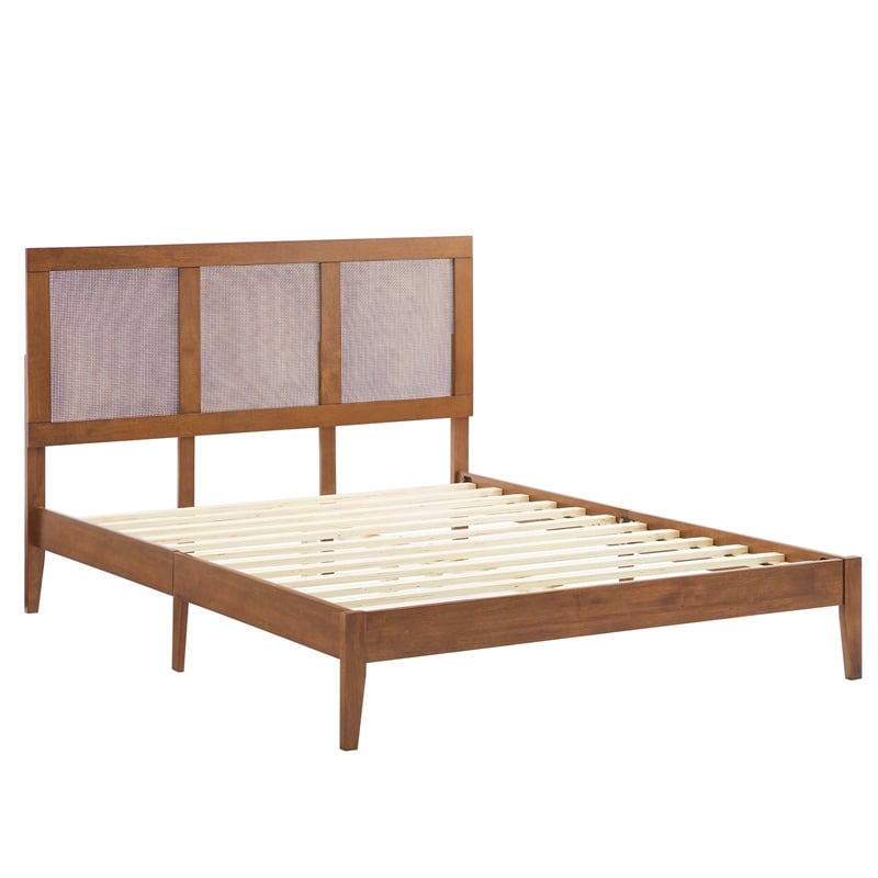 Sirocco Rattan and Wood Full Platform Bed in Walnut