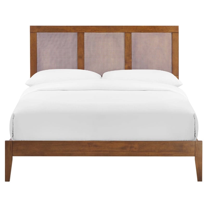 Sirocco Rattan and Wood Full Platform Bed in Walnut
