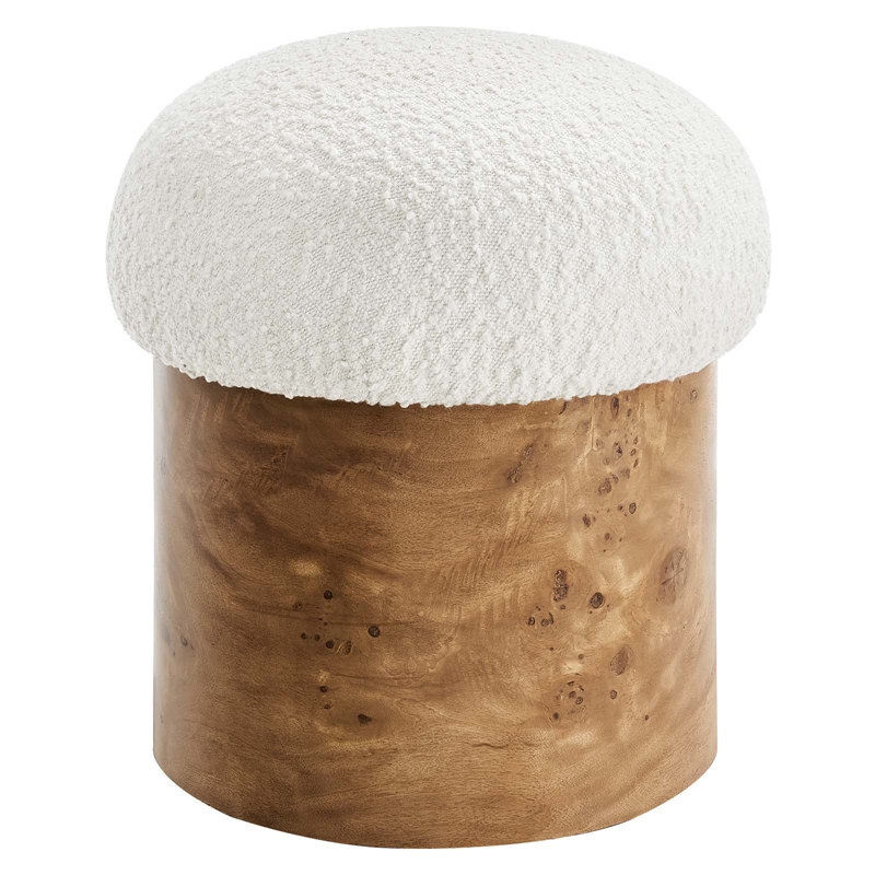 Breeze Boucle Upholstered Ottoman in Ivory Burl