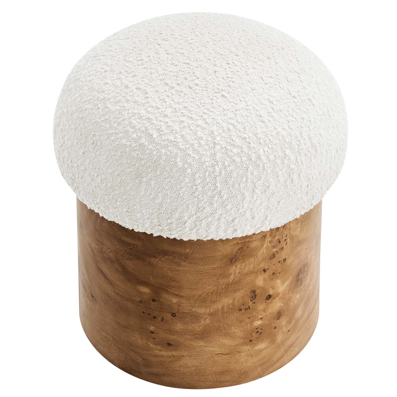 Breeze Boucle Upholstered Ottoman in Ivory Burl