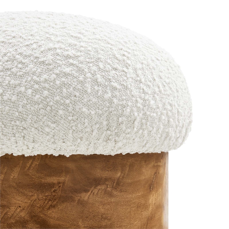 Breeze Boucle Upholstered Ottoman in Ivory Burl