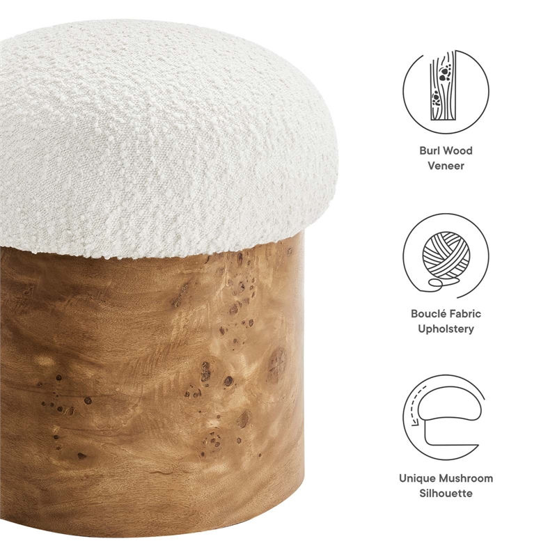 Breeze Boucle Upholstered Ottoman in Ivory Burl
