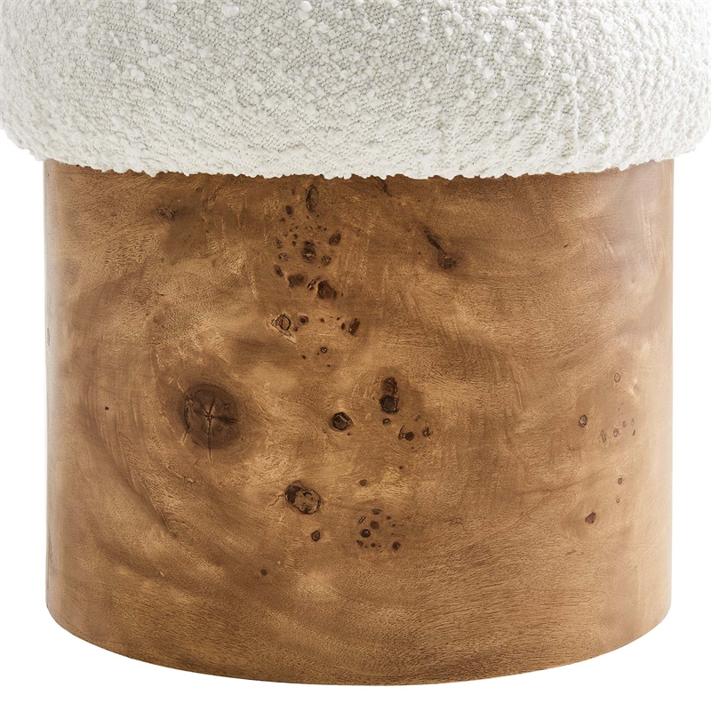 Breeze Boucle Upholstered Ottoman in Ivory Burl