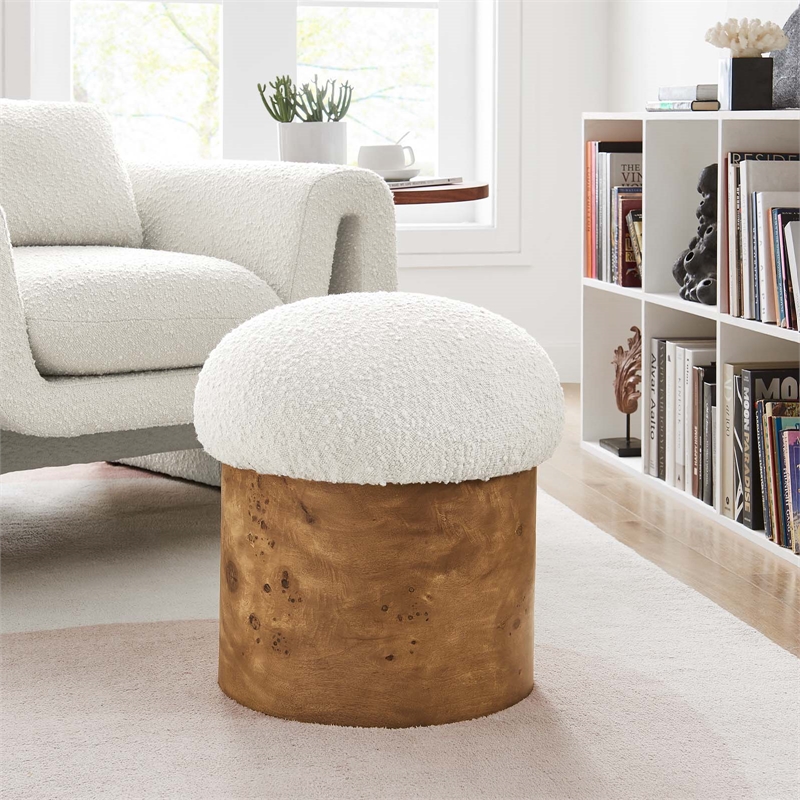Breeze Boucle Upholstered Ottoman in Ivory Burl