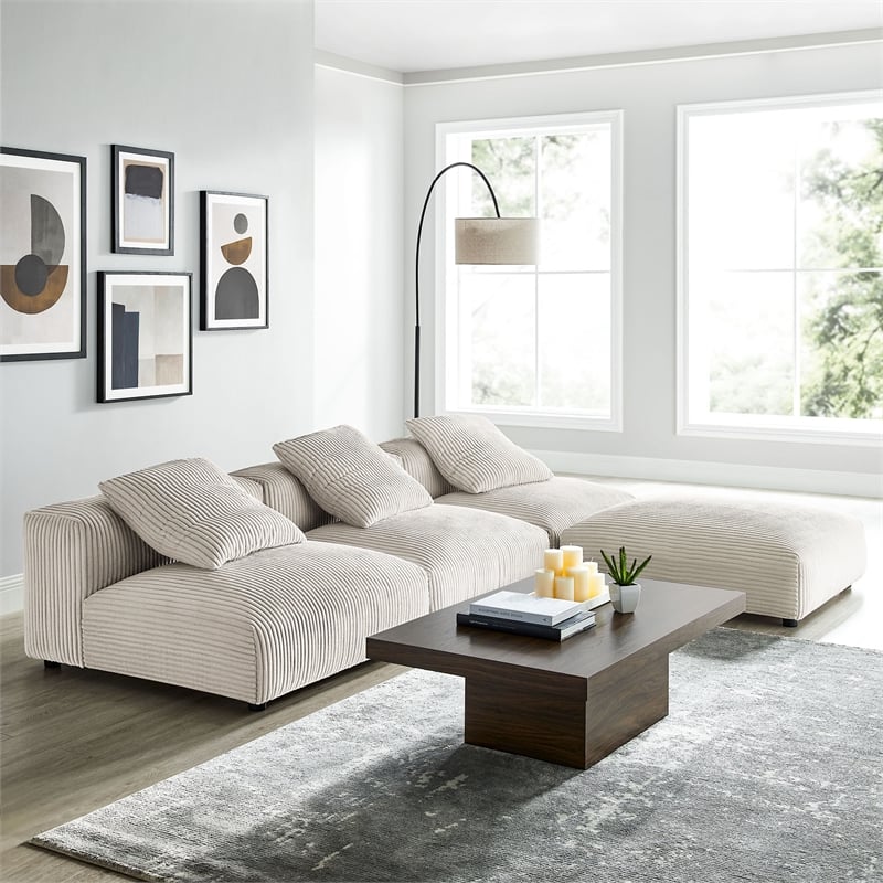 Modway Solace 4-Piece Modular Corduroy Upholstered Sectional Sofa in Almond