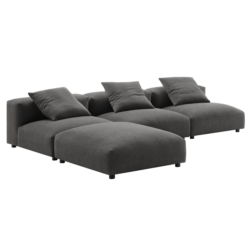 Modway Solace 4-Piece Modular Upholstered Fabric Sectional Sofa in Charcoal
