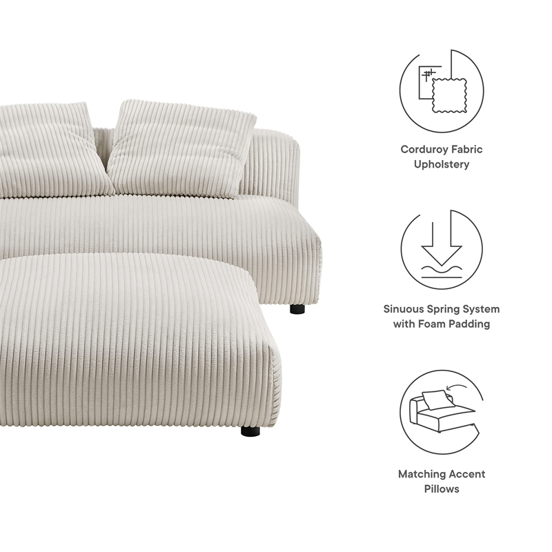 Solace Modular Corduroy Upholstered Armless Loveseat and Ottoman Set in Almond