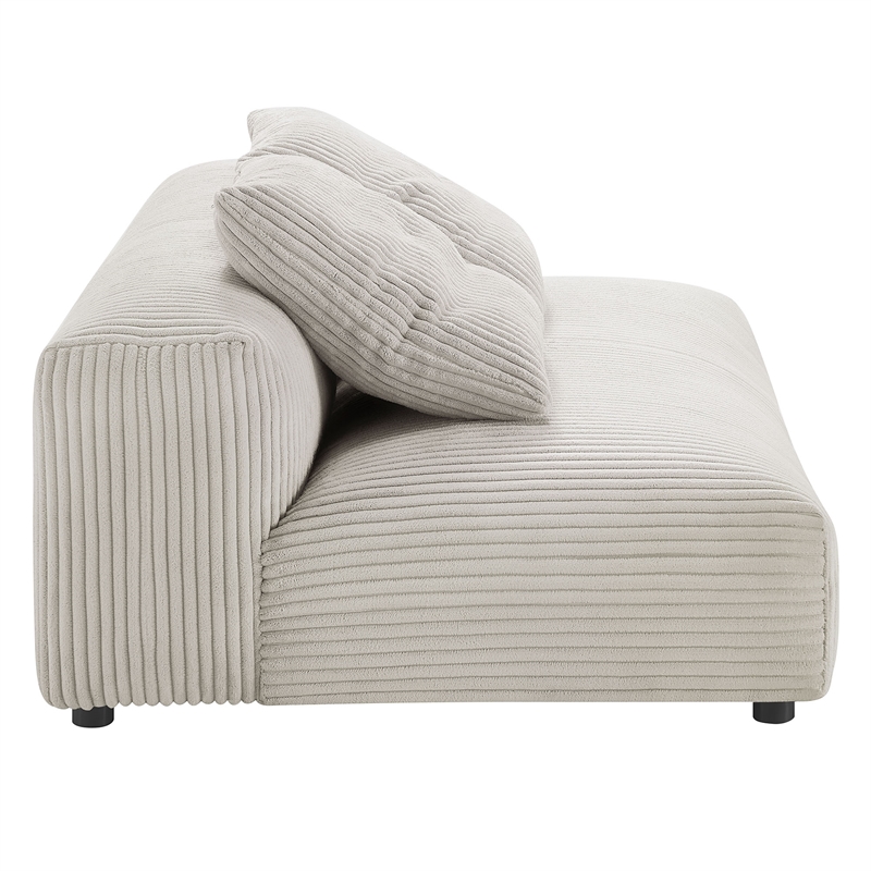 Solace Modular Corduroy Upholstered Armless Loveseat and Ottoman Set in Almond