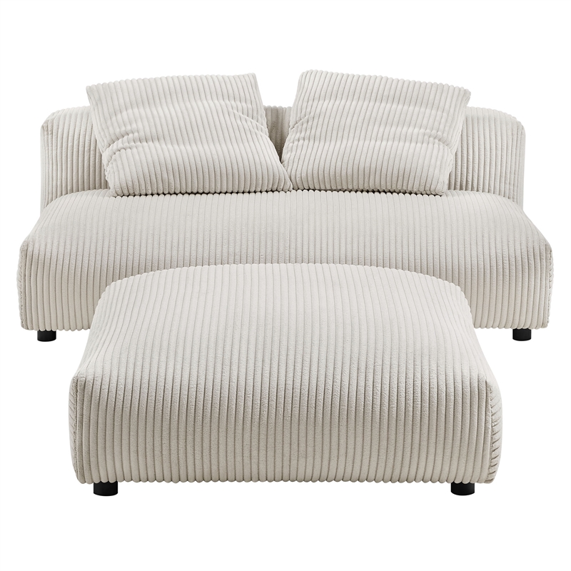 Solace Modular Corduroy Upholstered Armless Loveseat and Ottoman Set in Almond