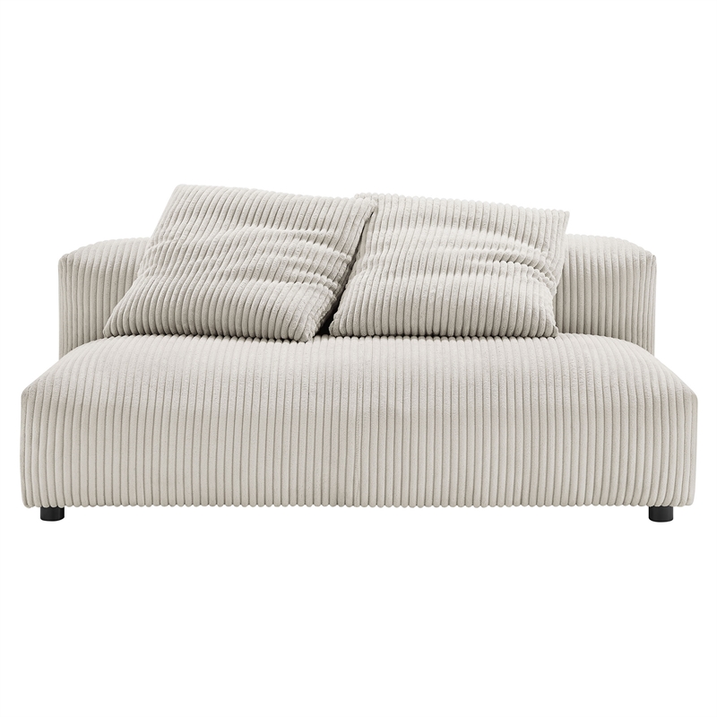 Solace Modular Corduroy Upholstered Armless Loveseat and Ottoman Set in Almond