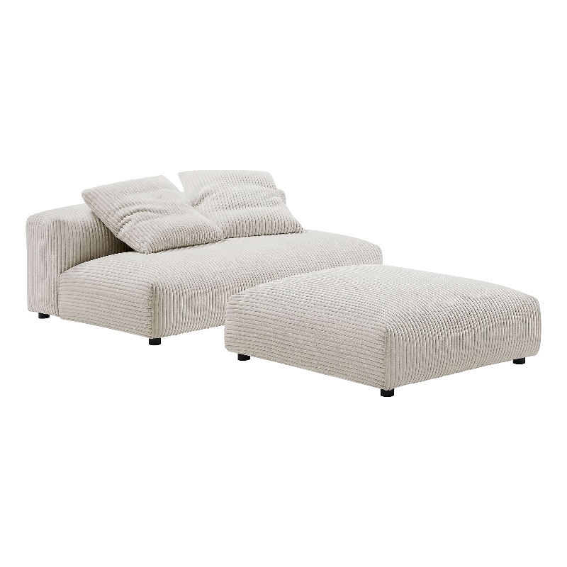 Solace Modular Corduroy Upholstered Armless Loveseat and Ottoman Set in Almond