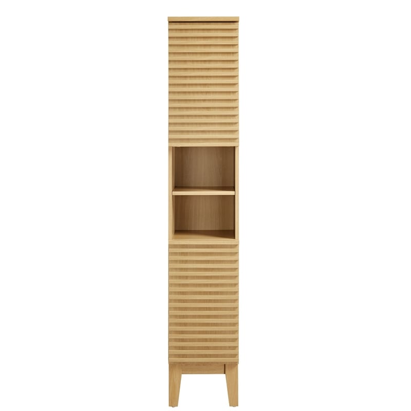 Render Tall Narrow Bathroom Storage Cabinet in Oak