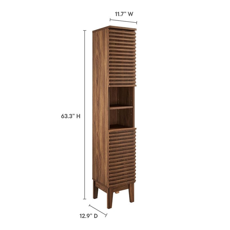 Render Tall Narrow Bathroom Storage Cabinet in Walnut