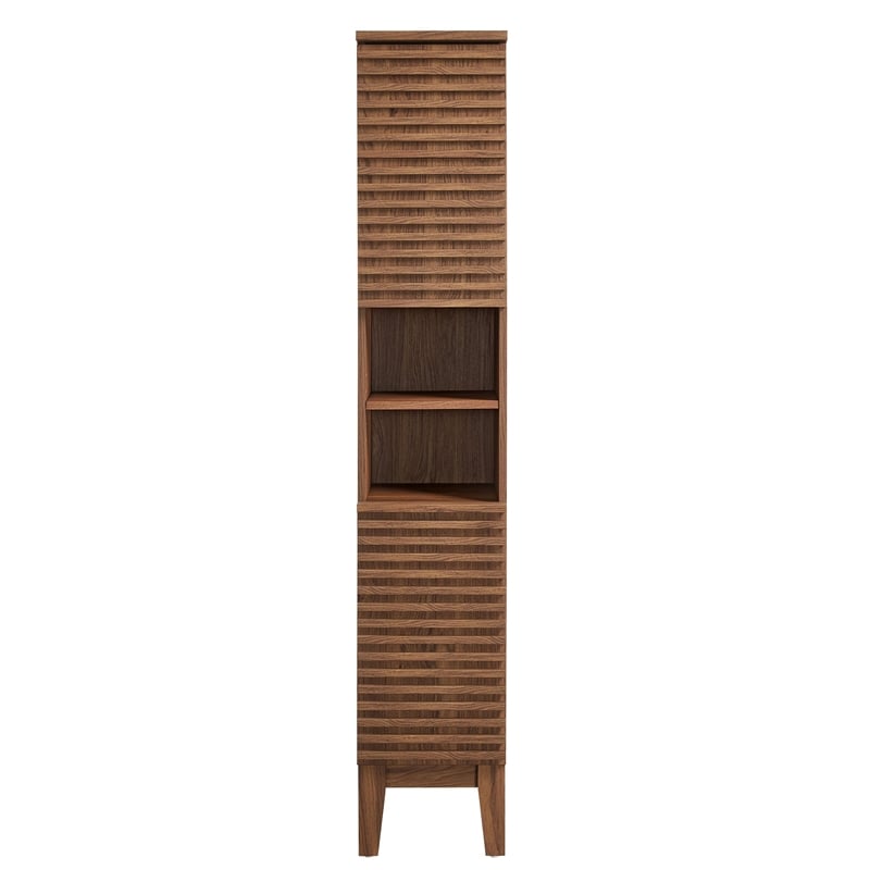 Render Tall Narrow Bathroom Storage Cabinet in Walnut
