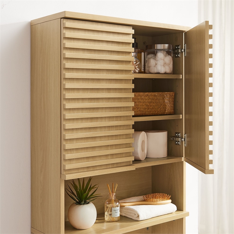 Render Over the Toilet Bathroom Storage Cabinet in Oak