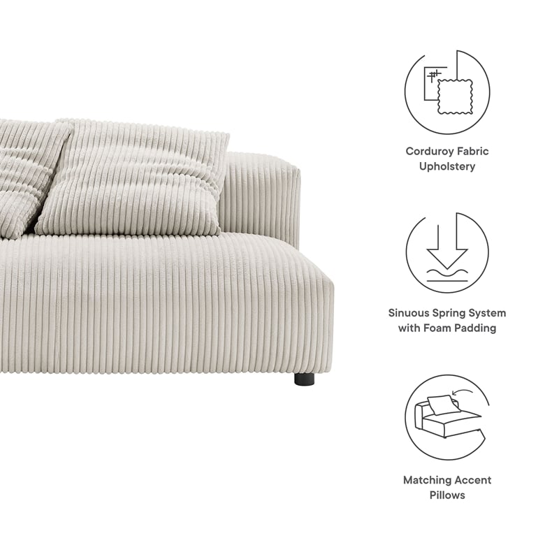 Solace Modular Corduroy Upholstered Armless Loveseat in Almond