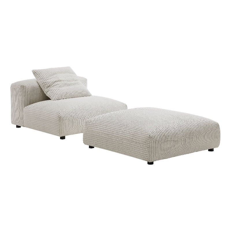 Solace Modular Corduroy Upholstered Armless Chair and Ottoman Set in Almond