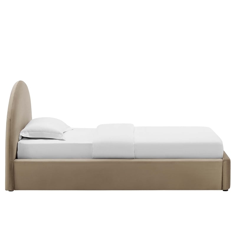 Resort Performance Velvet Arched Round Twin Platform Bed in Taupe