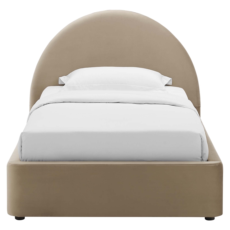 Resort Performance Velvet Arched Round Twin Platform Bed in Taupe
