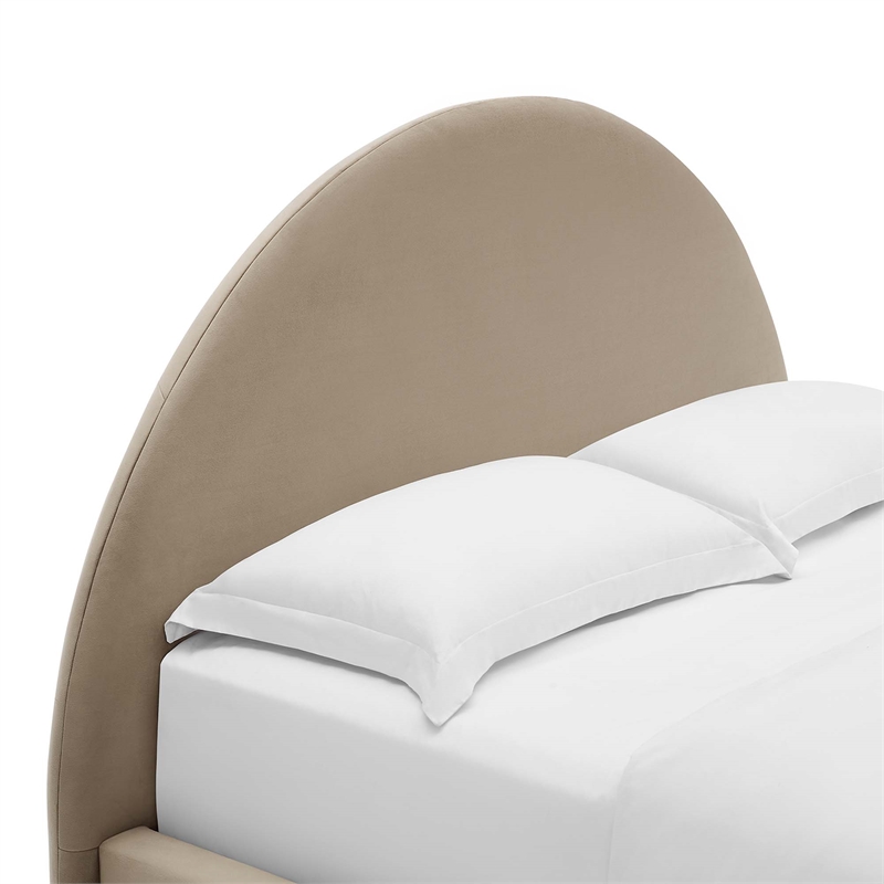 Resort Performance Velvet Arched Round Queen Platform Bed in Taupe
