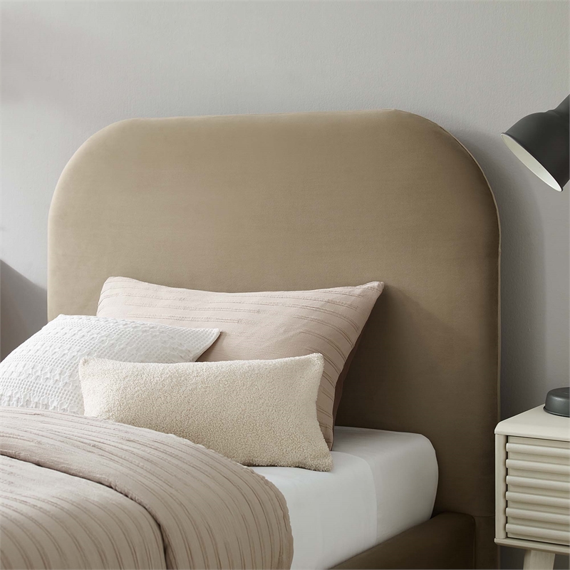 Keynote Performance Velvet Curved Twin Platform Bed in Taupe