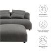 Solace Modular Upholstered Fabric Armless Loveseat and Ottoman Set in Charcoal