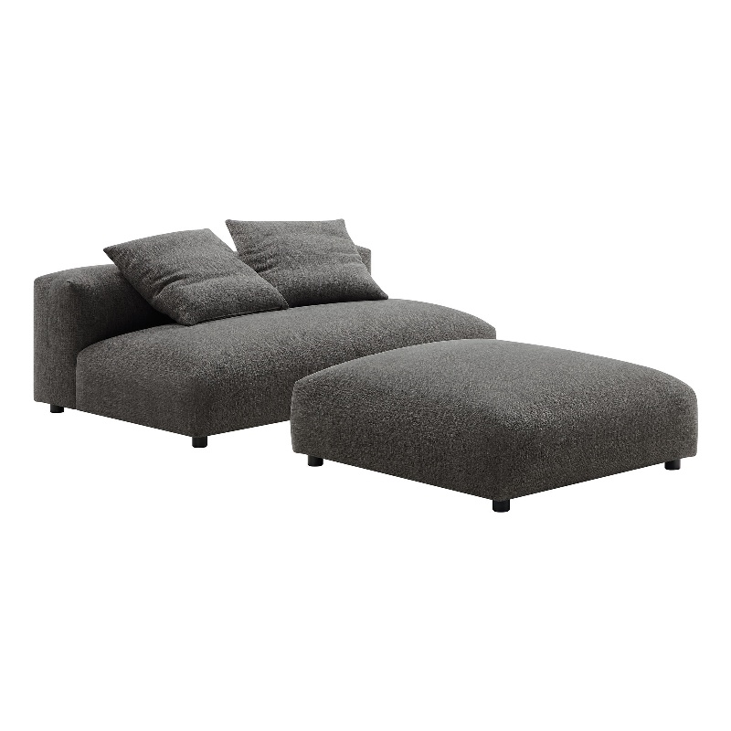 Solace Modular Upholstered Fabric Armless Loveseat and Ottoman Set in Charcoal