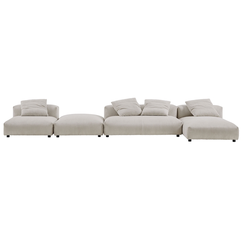 Modway Solace 4PC Modular Corduroy Upholstery Sectional Sofa w/Ottoman in Almond