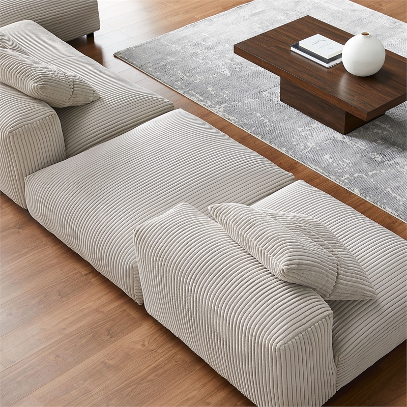 Modway Solace 4PC Modular Corduroy Upholstery Sectional Sofa w/Ottoman in Almond