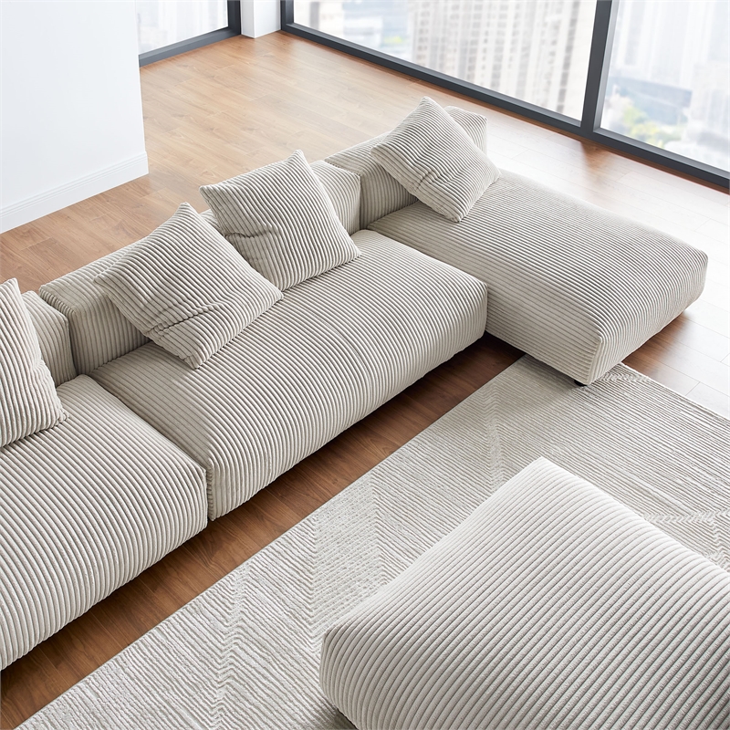 Modway Solace 4PC Modular Corduroy Upholstery Sectional Sofa w/Ottoman in Almond