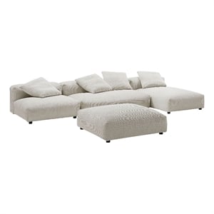 Modway Solace 4PC Modular Corduroy Upholstery Sectional Sofa w/Ottoman in Almond