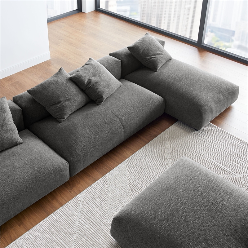 Modway Solace 4PC Modular Fabric Upholstery Sectional Sofa w/Ottoman in Charcoal