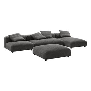 Modway Solace 4PC Modular Fabric Upholstery Sectional Sofa w/Ottoman in Charcoal