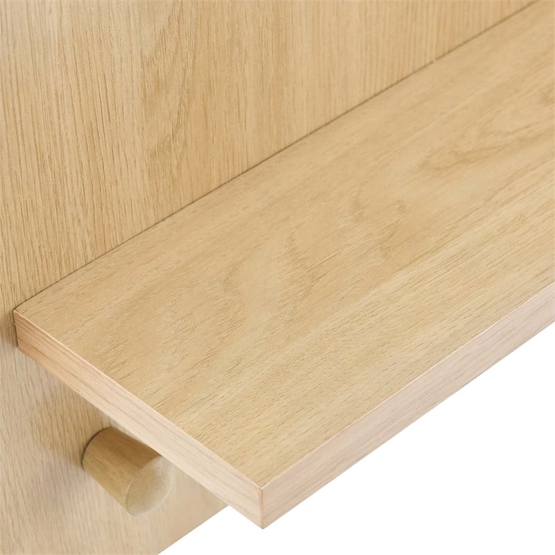 Modway Glint Hanging Wall Round Mirror with Wood Grain Rectangular Frame in Oak