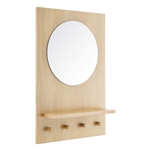 Modway Glint Hanging Wall Round Mirror with Wood Grain Rectangular Frame in Oak