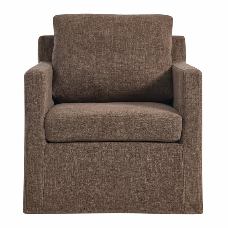 Serene Fabric Slipcovered Swivel Armchair in Mocha