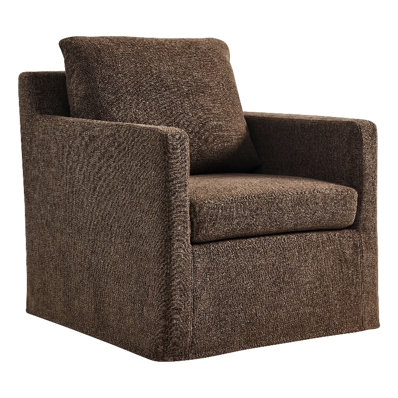 Serene Fabric Slipcovered Swivel Armchair in Mocha