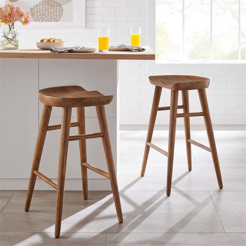 Saville Backless Wood Counter StoolsSet of 2 in Walnut
