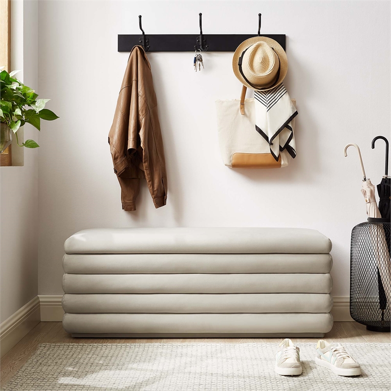 Mezzo Upholstered Performance Velvet Storage Bench in Almond