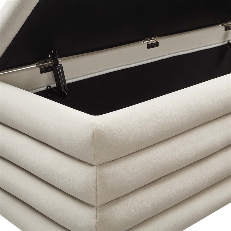 Mezzo Upholstered Performance Velvet Storage Bench in Almond