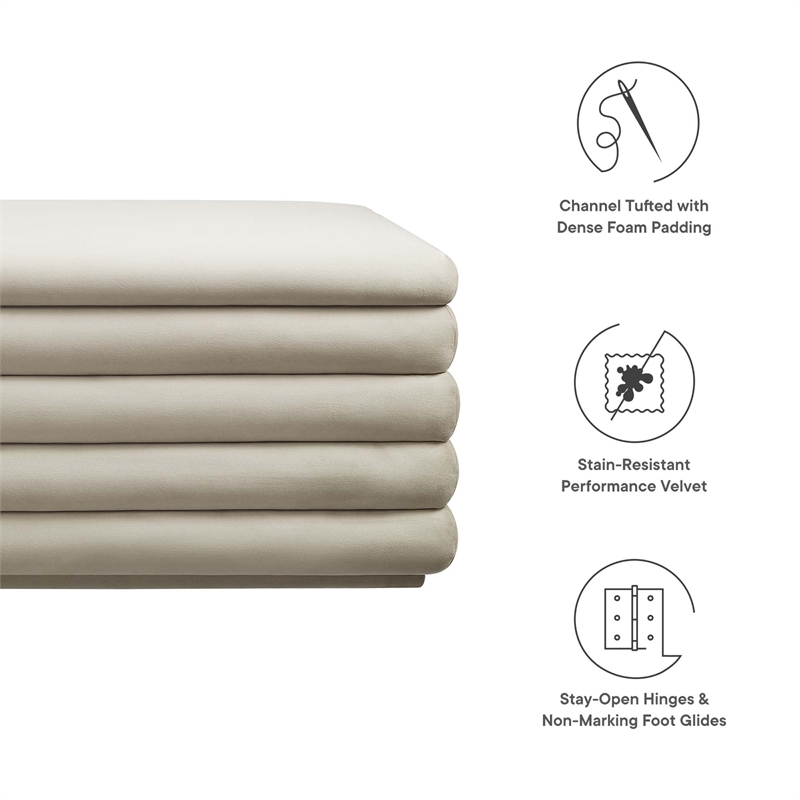 Mezzo Upholstered Performance Velvet Storage Bench in Almond