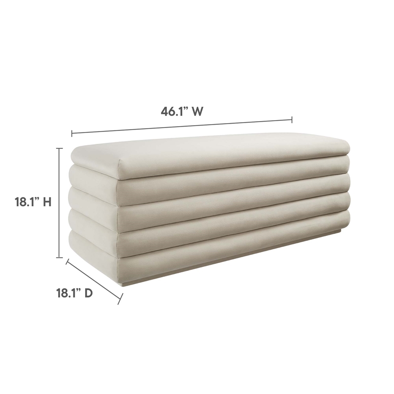 Mezzo Upholstered Performance Velvet Storage Bench in Almond
