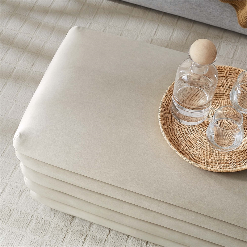 Mezzo Upholstered Performance Velvet Storage Bench in Almond