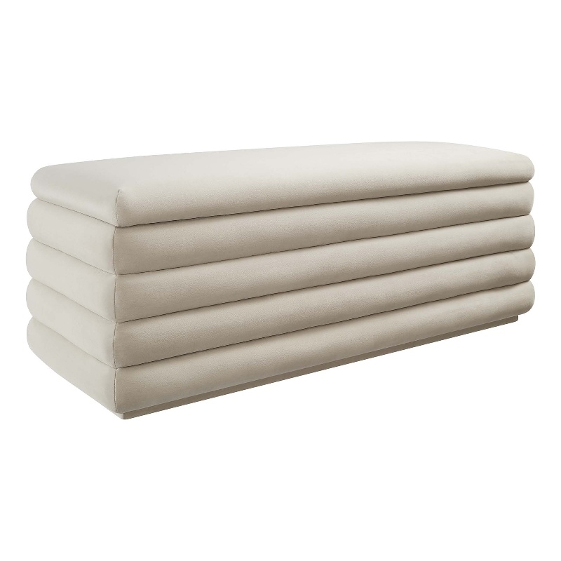 Mezzo Upholstered Performance Velvet Storage Bench in Almond