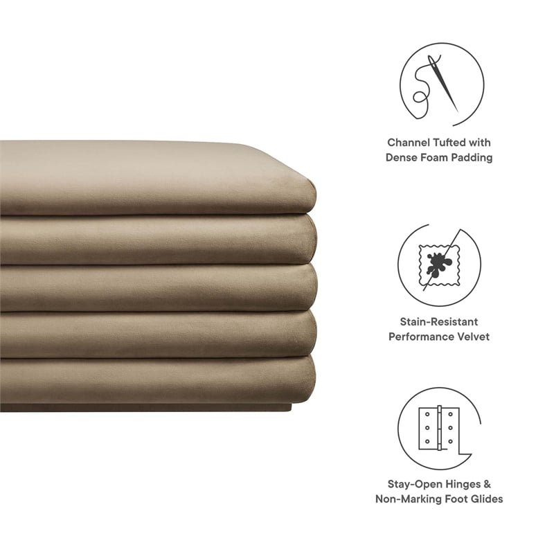 Mezzo Upholstered Performance Velvet Storage Bench in Taupe