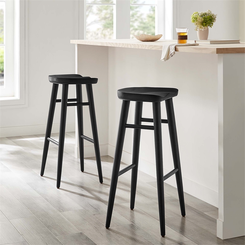 Saville Backless Wood Bar StoolsSet of 2 in Black