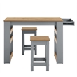 Galley3-Piece Kitchen Island and Stool Set in Oak Gray