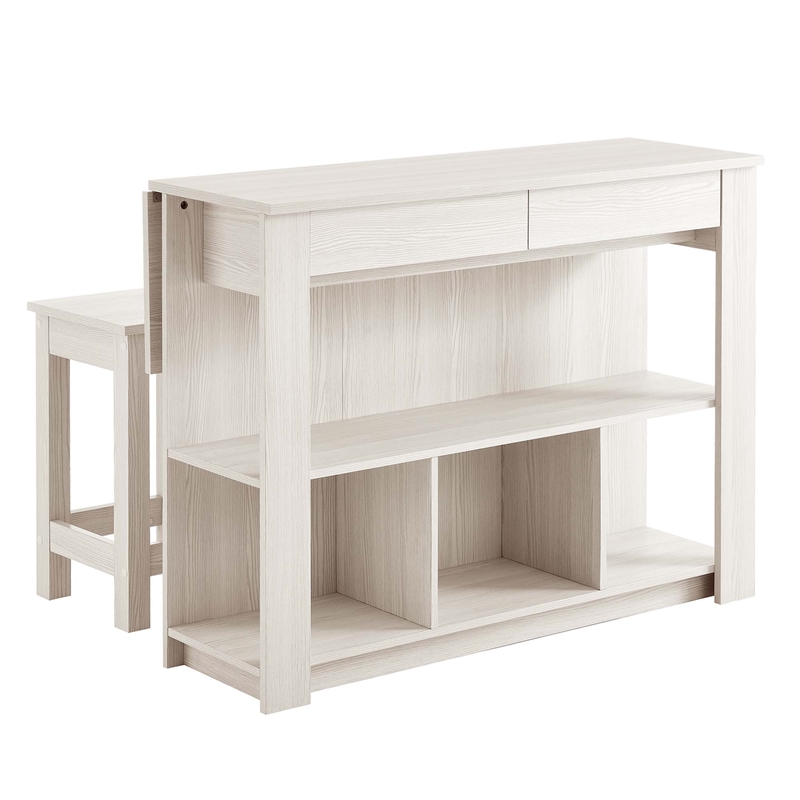 Meadowbrook3-Piece Kitchen Island and Stool Set in White Maple