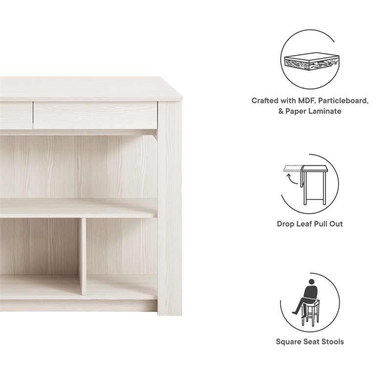 Meadowbrook3-Piece Kitchen Island and Stool Set in White Maple