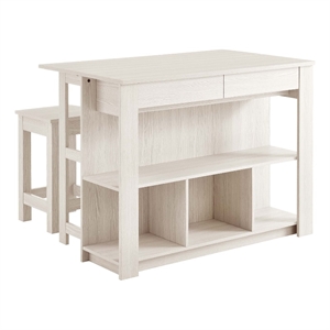 Meadowbrook3-Piece Kitchen Island and Stool Set in White Maple